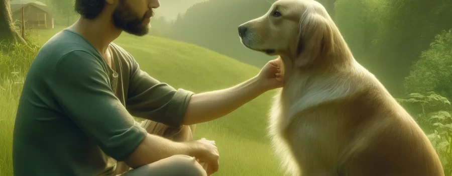 En la tranquilidad del parque, un hombre y su perro comparten un momento de profunda conexión, reflejando un entendimiento mutuo que trasciende las palabras.