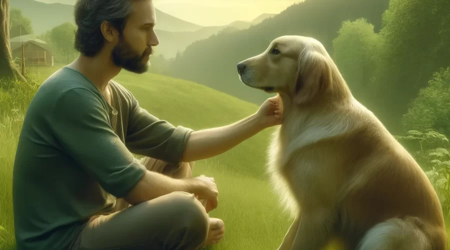 En la tranquilidad del parque, un hombre y su perro comparten un momento de profunda conexión, reflejando un entendimiento mutuo que trasciende las palabras.