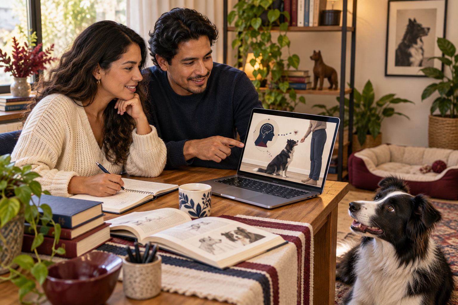 Ilustración de aprendizaje online sobre perros para Dog Coach University