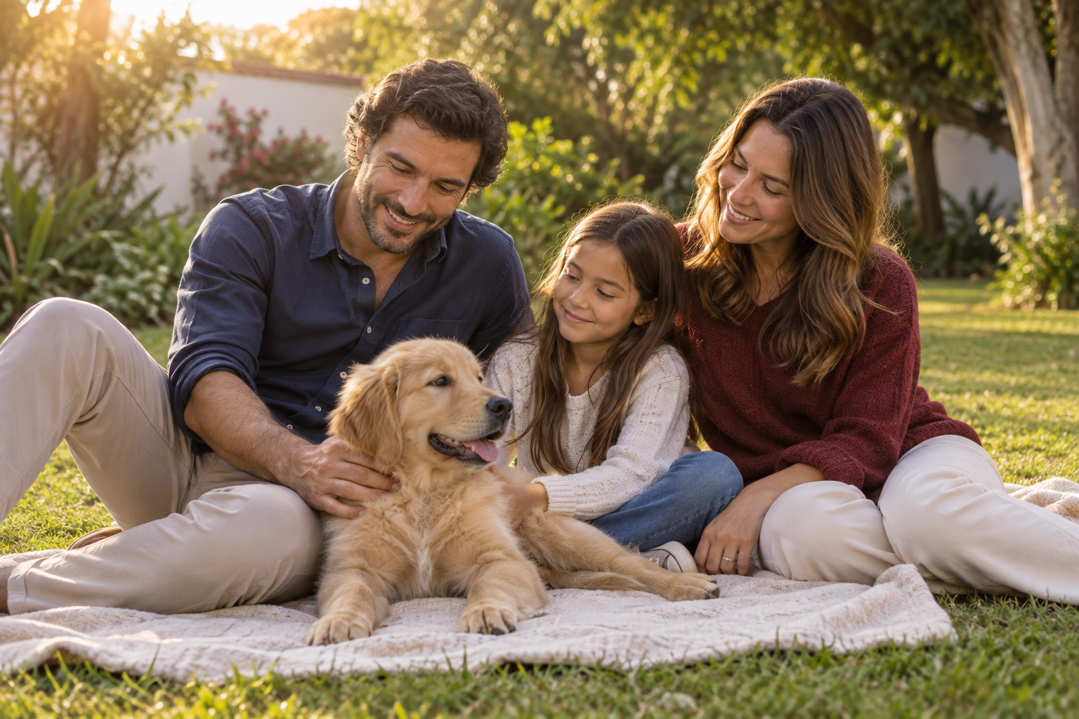 Una familia comparte un momento de cariño con un cachorro